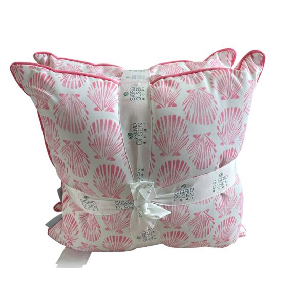 Sigrid Olsen Pink Seashell Indoor Outdoor Pillows 18x18 2pk Coastal Decor NEW - Picture 11 of 13
